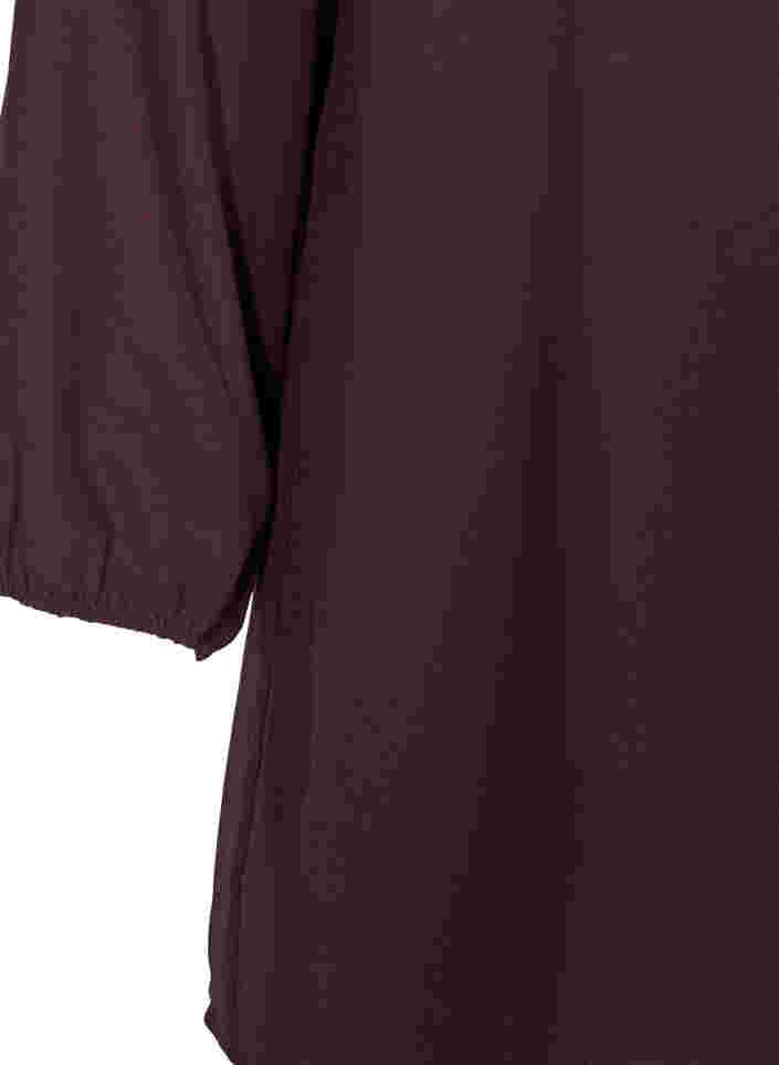 Ensfarvet bluse med blonder og 3/4 ærmer, Plum Perfect, Packshot image number 3