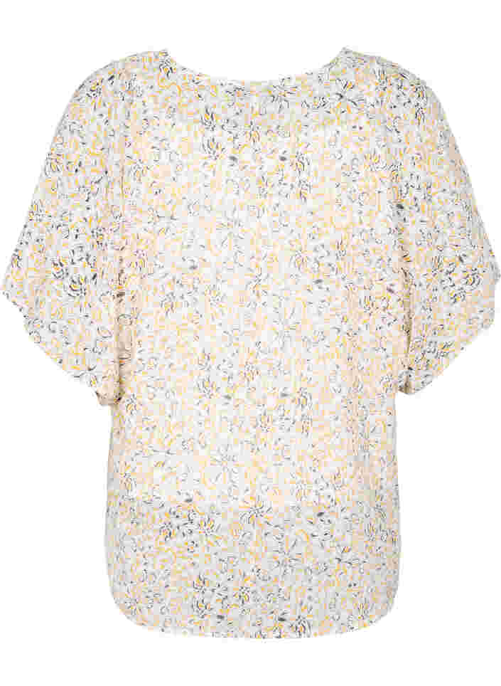 Printet bluse med bindesnøre og korte ærmer, Icicle Flower AOP, Packshot image number 1