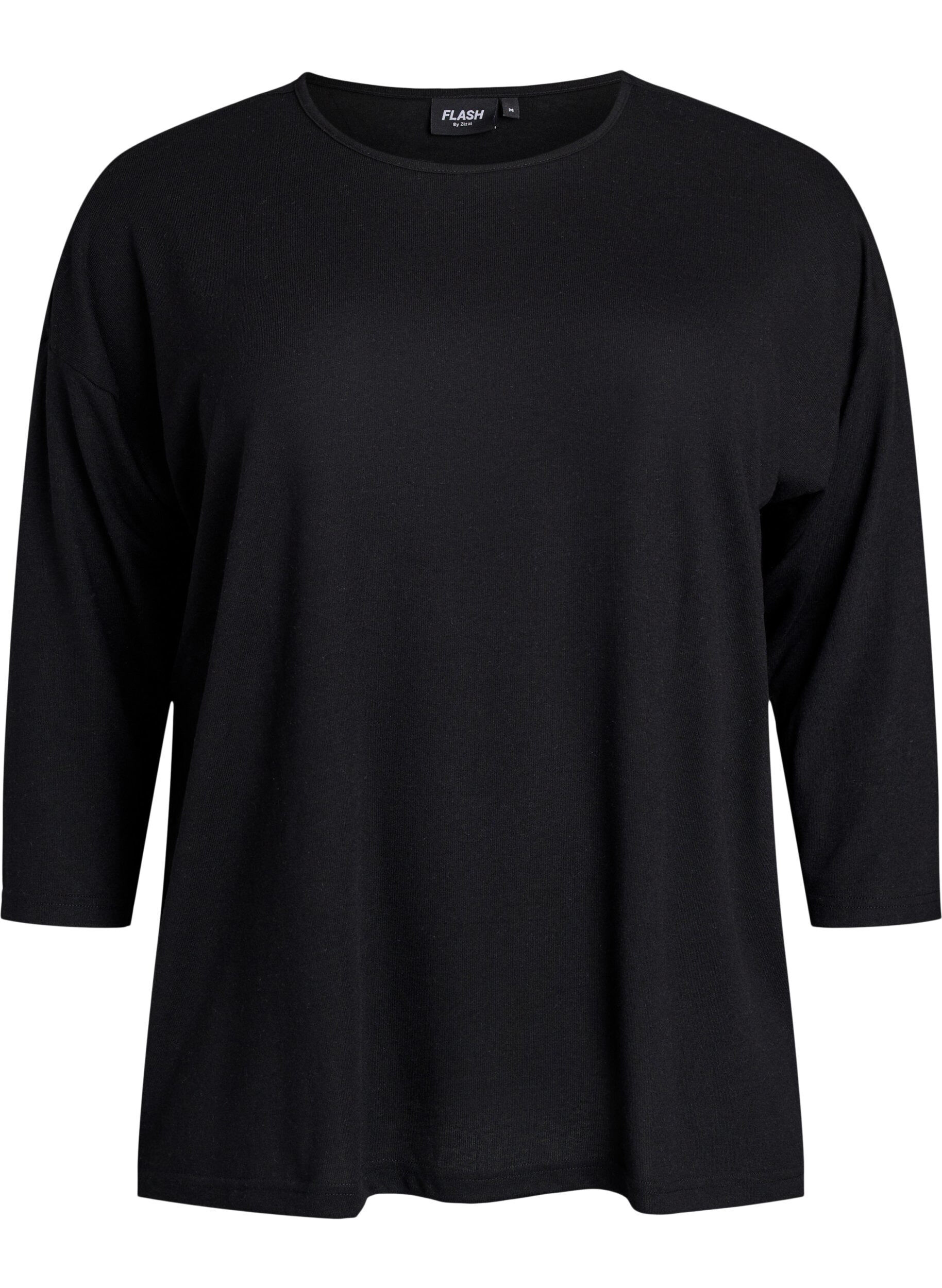 Zizzi FLASH - Jerseybluse med 3/4 &aelig;rmer, Sort, Packshot image number 0
