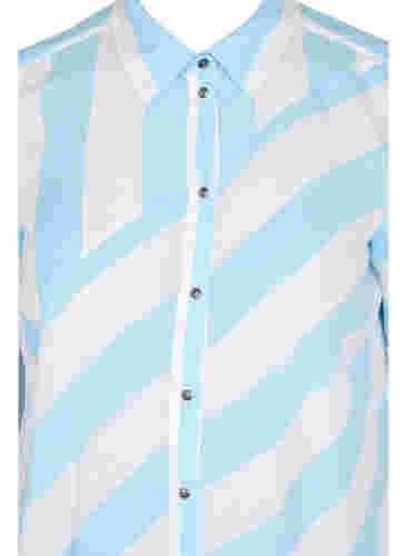 Kortærmet bomulds skjortekjole med striber, Blue Bell Stripe, Packshot image number 2