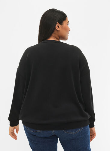 Sweatshirt i modal-mix med tekstprint, Black, Model image number 1