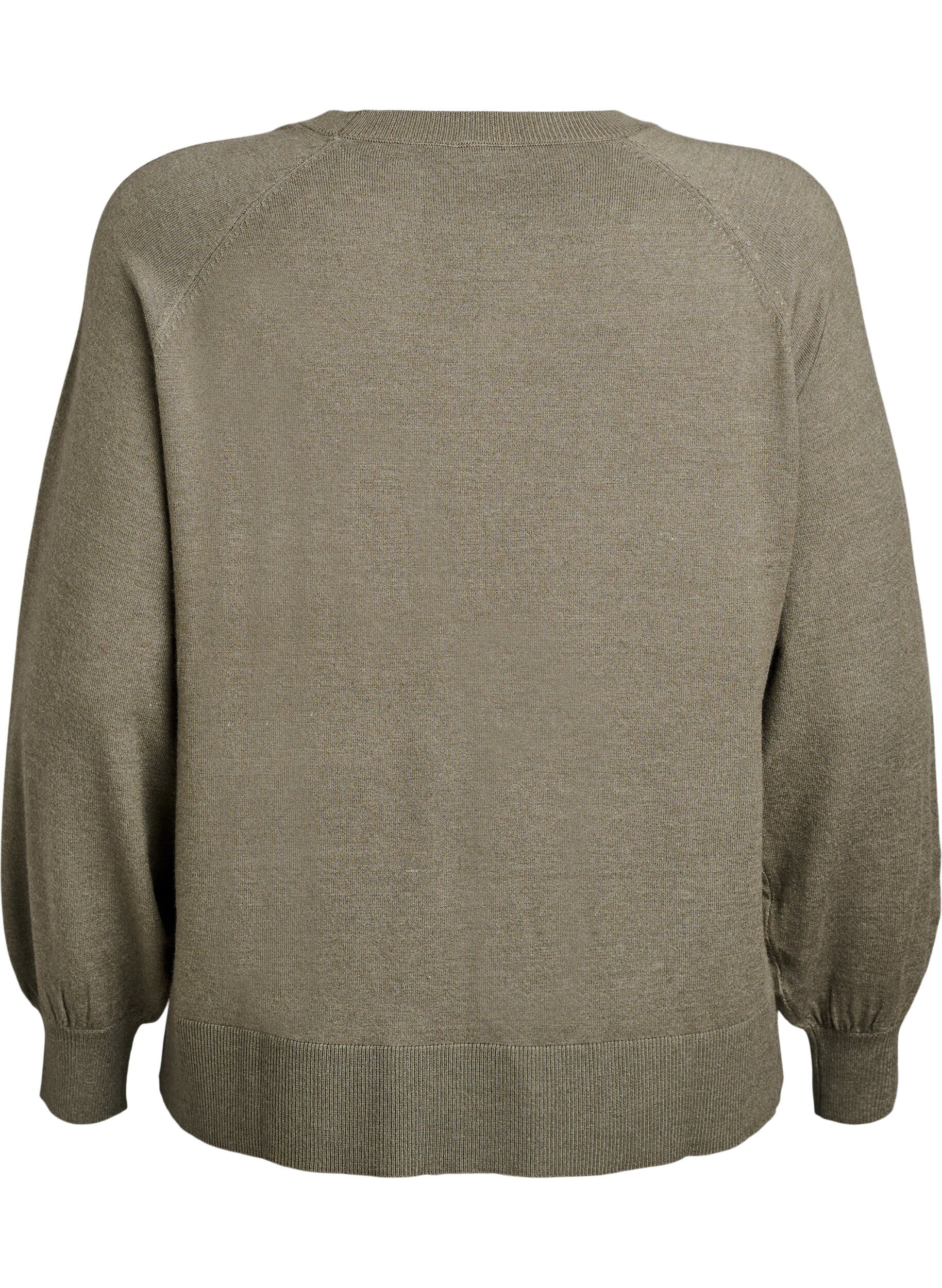 Zizzi Strikbluse med midters&oslash;m og raglan&aelig;rmer, Gr&oslash;n, Packshot image number 1