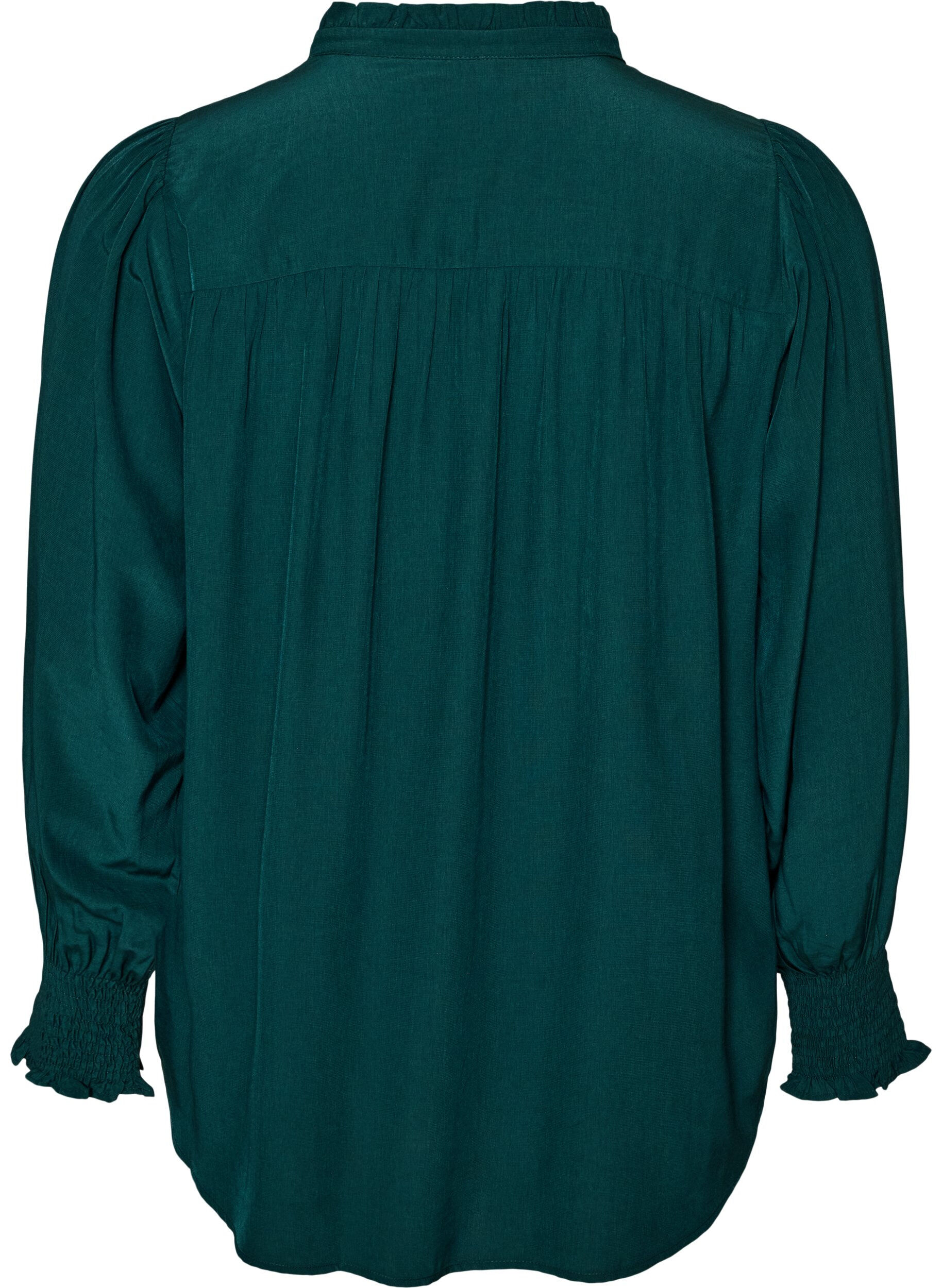 ZizziSkjortebluse med fl&aelig;sekrave og rynkedetaljer, Gr&oslash;n, Packshot image number 1