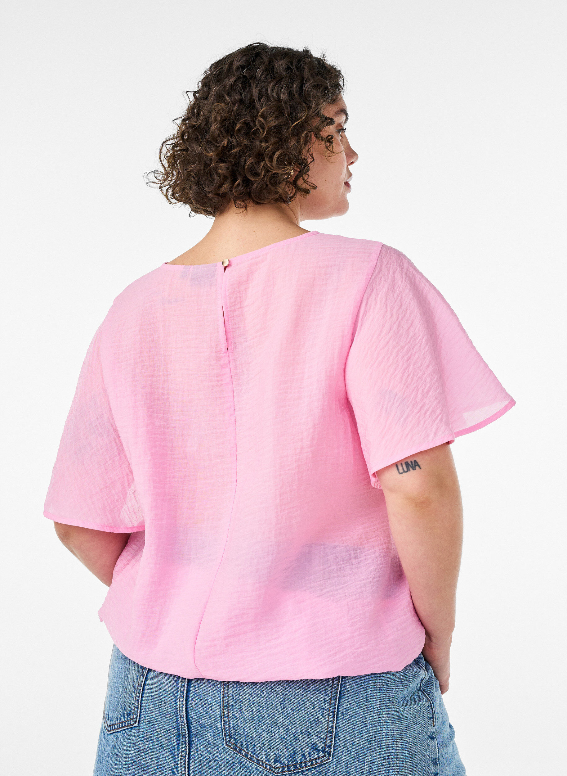 ZizziBluse med ballonform og vinge&aelig;rmer, Lyser&oslash;d, Model image number 2