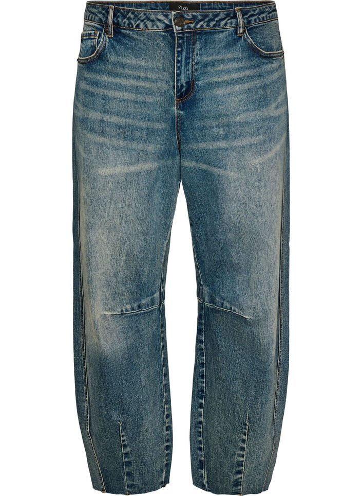 Barrel fit jeans med slidt vask, Bl&aring;, Packshot