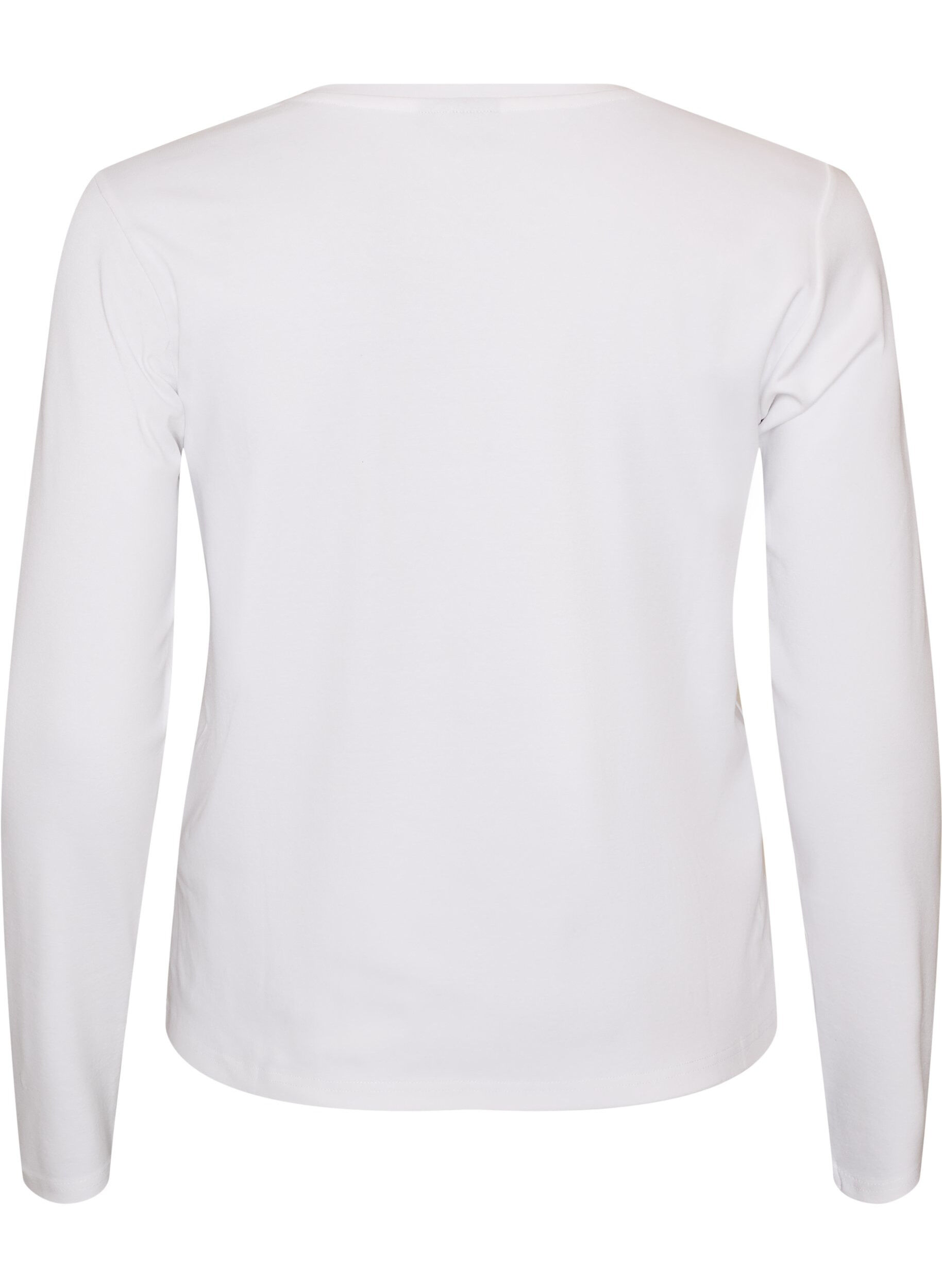 ZizziLang&aelig;rmet basis T-shirt med rund hals, Hvid, Packshot image number 1