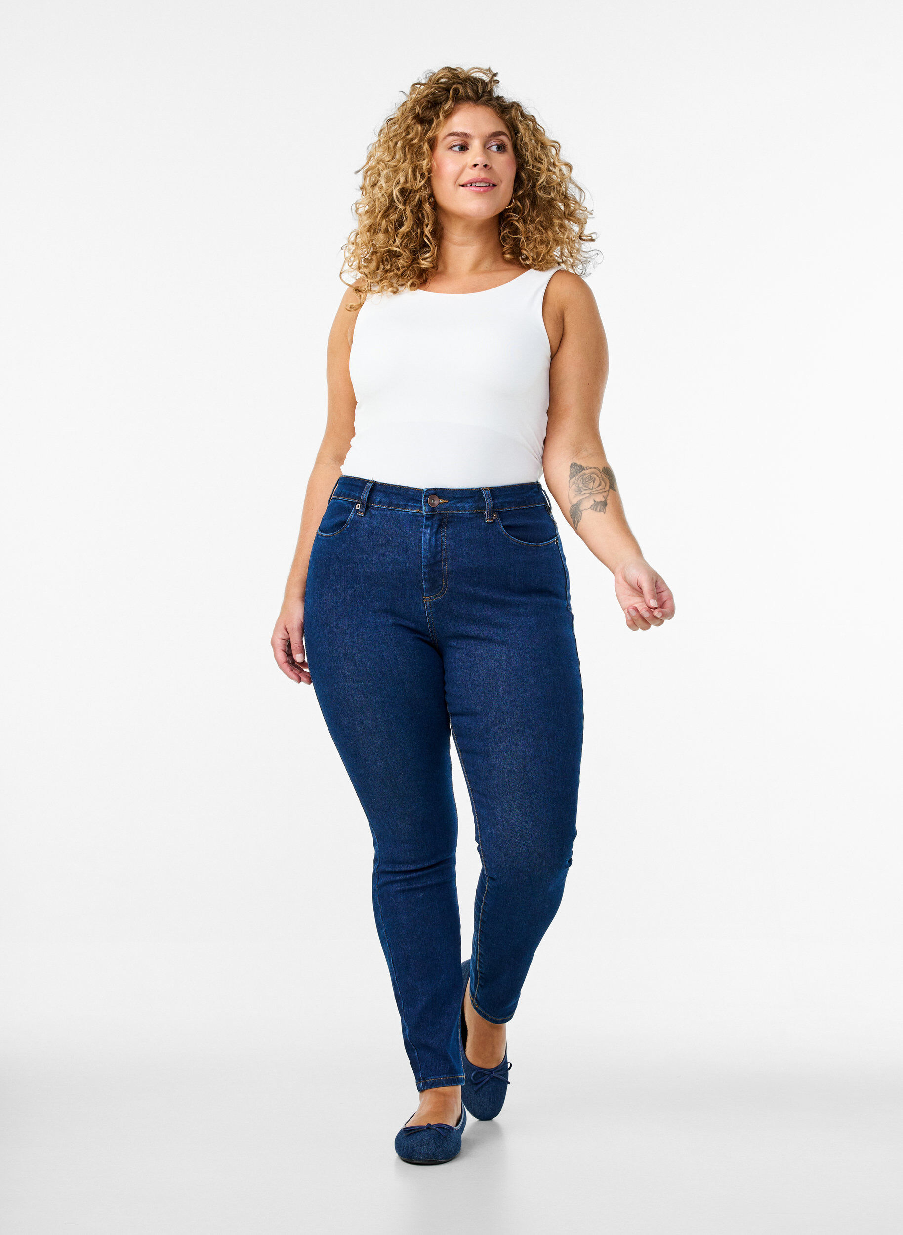 Amy jeans med h&oslash;j talje og super slim fit, Bl&aring;, Model