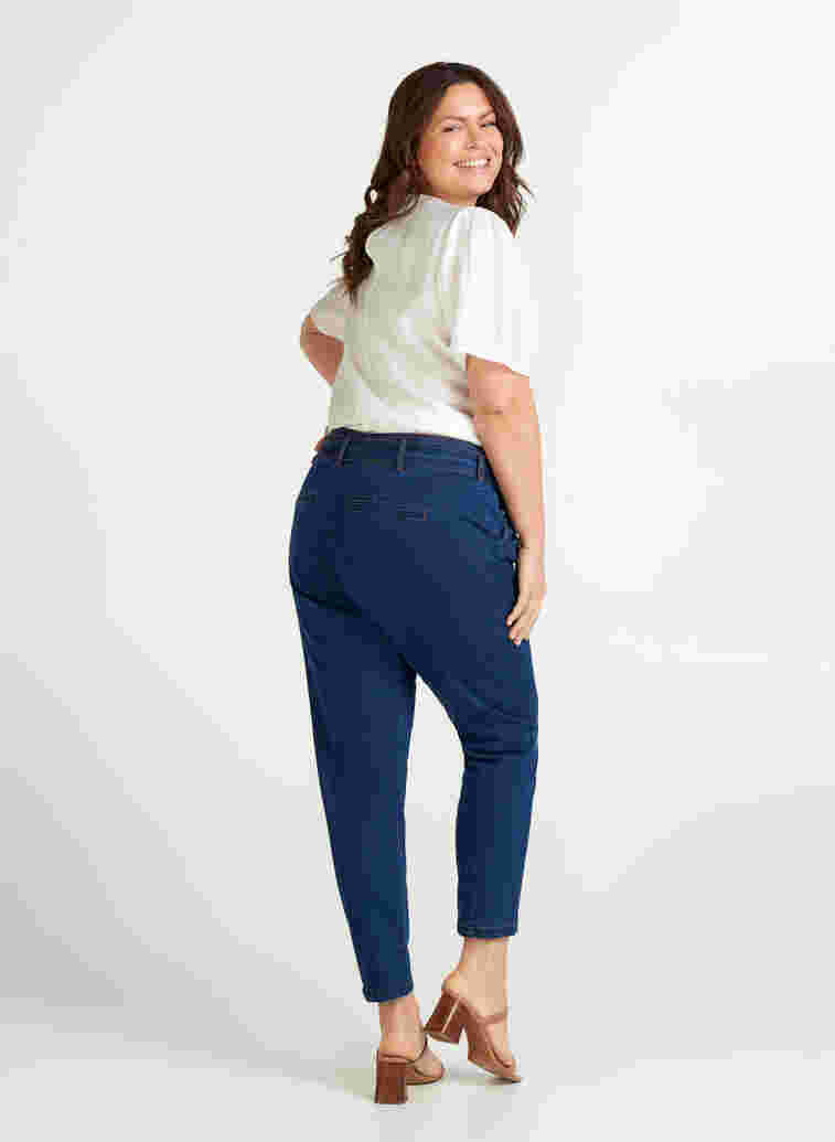 Cropped jeans med bælte, Blue denim, Model image number 1