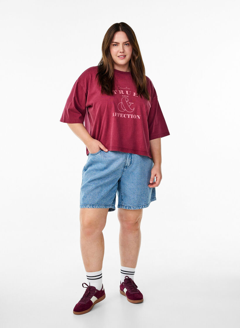 Kort t-shirt med loose fit, Mørk Bordeaux, Model image number 1