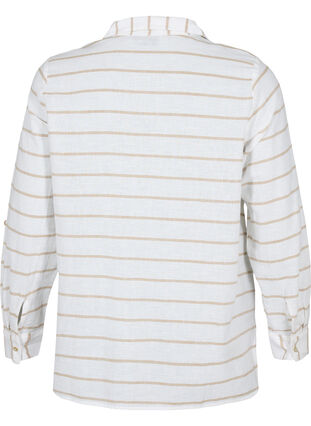 Skjortebluse med knaplukning i bomuldmix med hør, White Taupe Stripe, Packshot image number 1