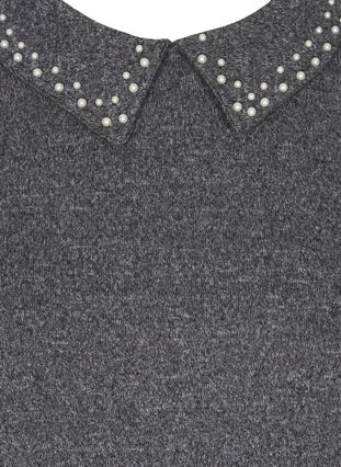 Meleret bluse med krave og perler , Dark Grey Mel, Packshot image number 2