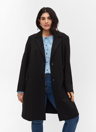 Klassisk frakke med knaplukning, Black, Model image number 0