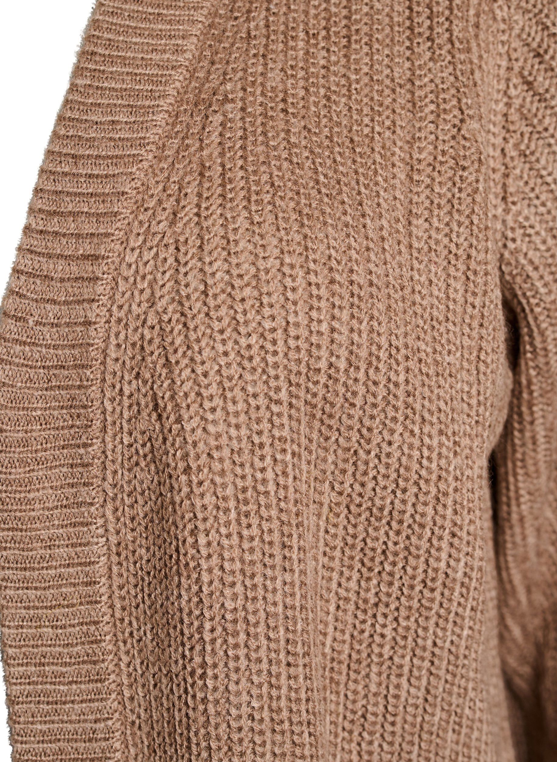 Zizzi FLASH - Lang ribstrikket cardigan med lommer, Brun, Packshot image number 2