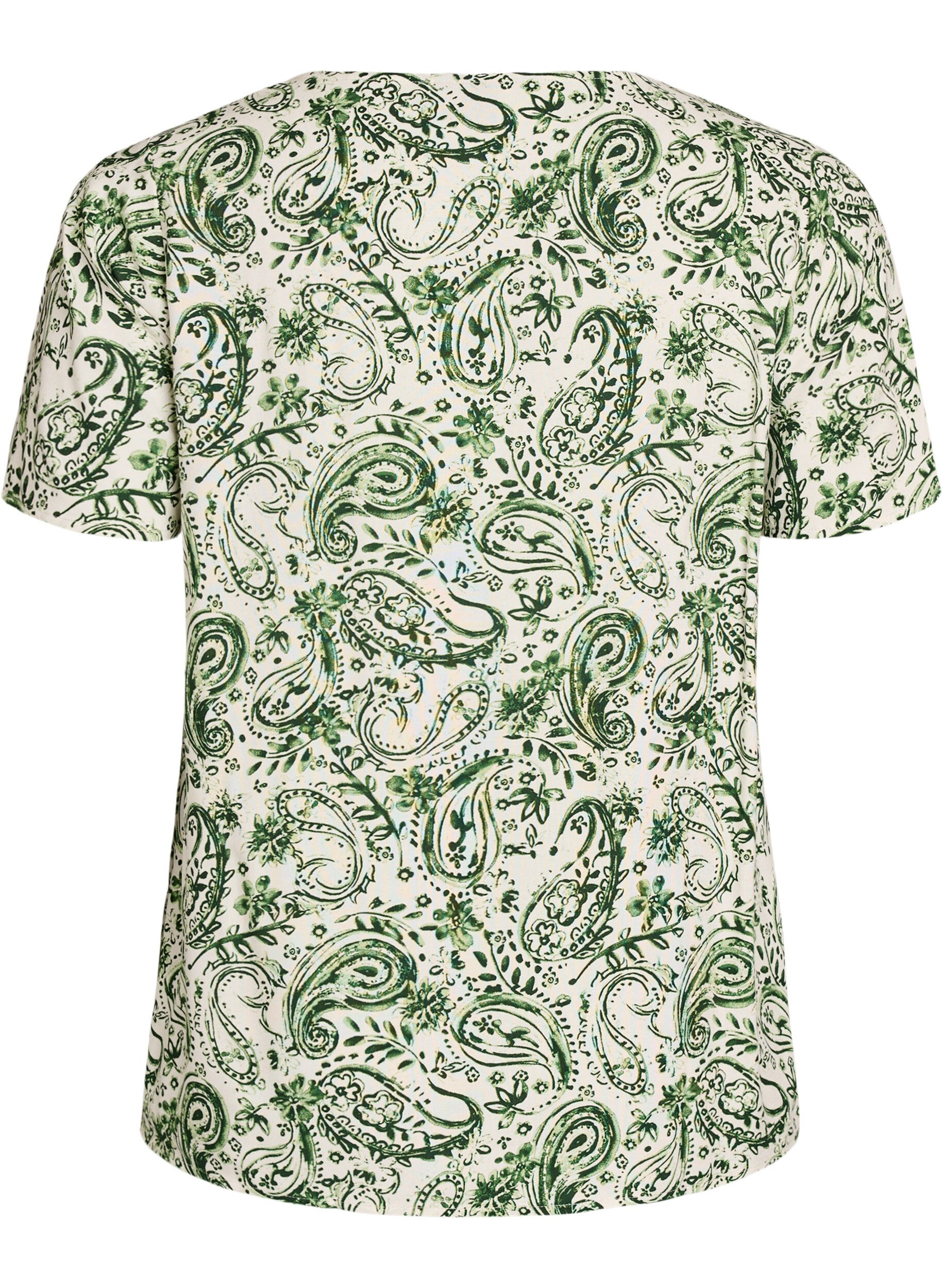 Zizzi Kort&aelig;rmet bluse i viskose med print, Gr&oslash;n, Packshot image number 1