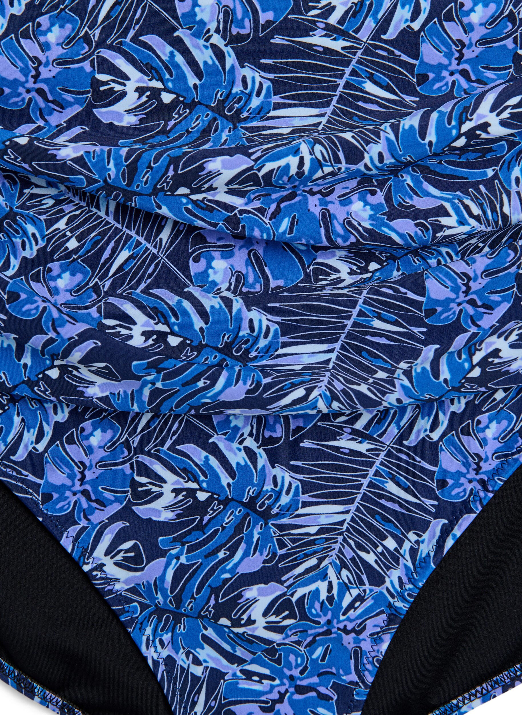 ZizziH&oslash;jtaljet bikinitrusse med bladprint, Bl&aring;, Packshot image number 2