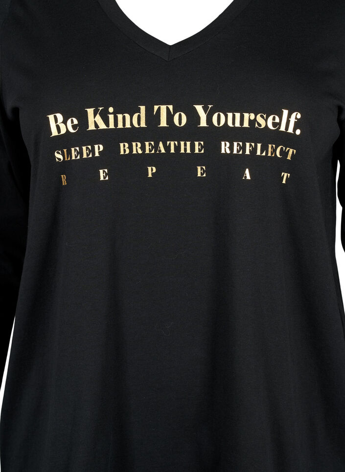 Bomulds natbluse med teksttryk, Black W. Be, Packshot image number 2