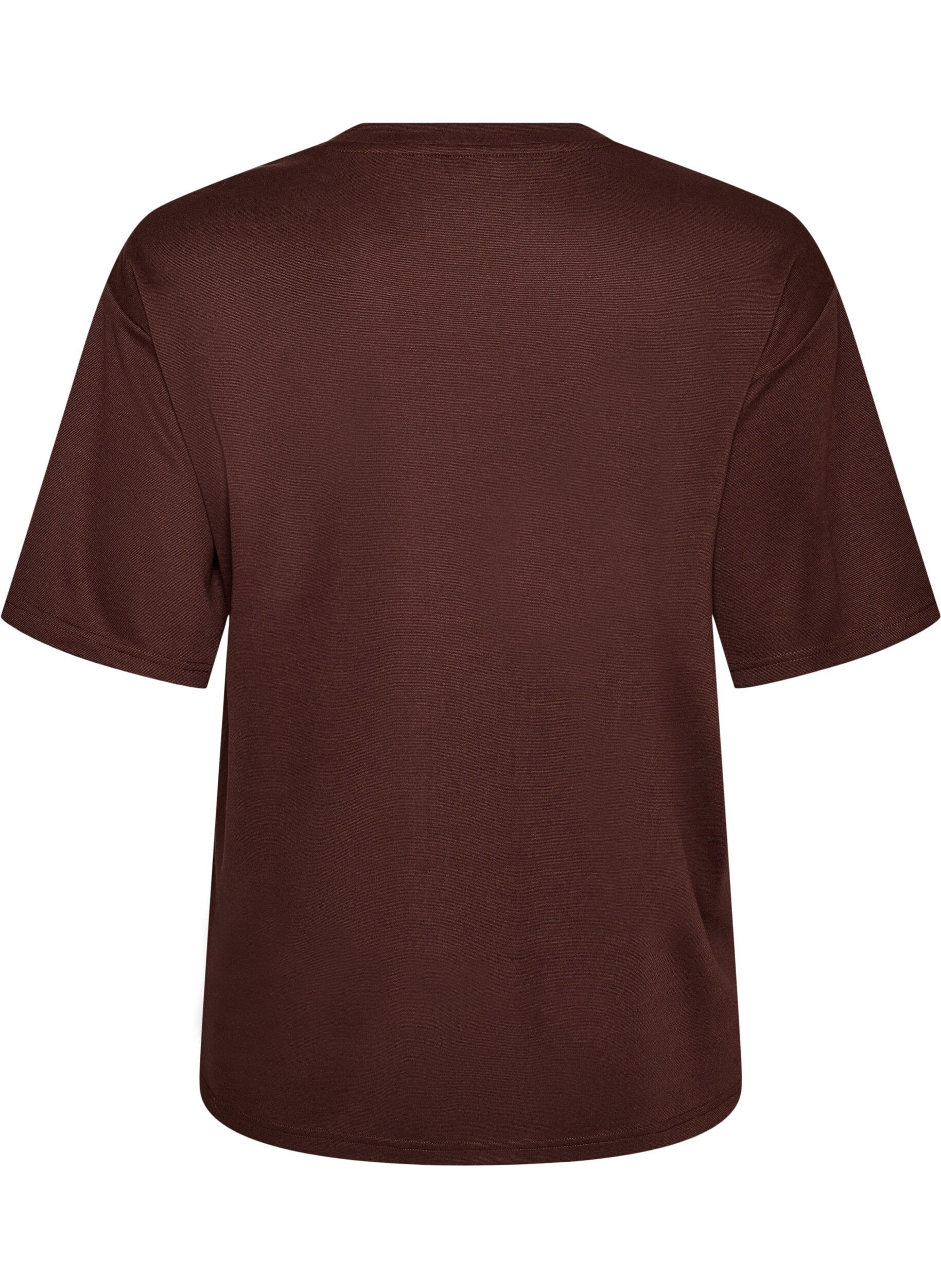 ZizziT-shirt med rhinsten og rund hals, Brun, Packshot image number 1
