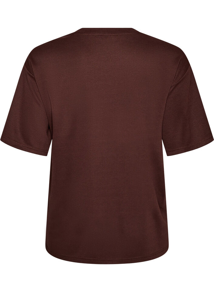 T-shirt med rhinsten og rund hals, Brun, Packshot image number 1