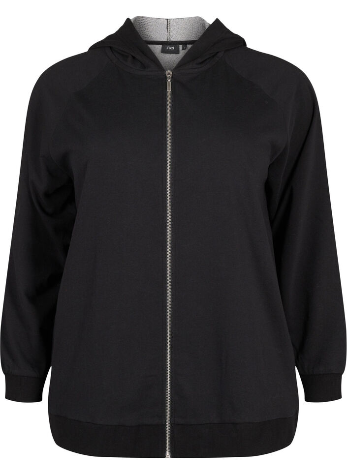 Sweatcardigan med h&aelig;tte og lommer, Sort, Packshot image number 0