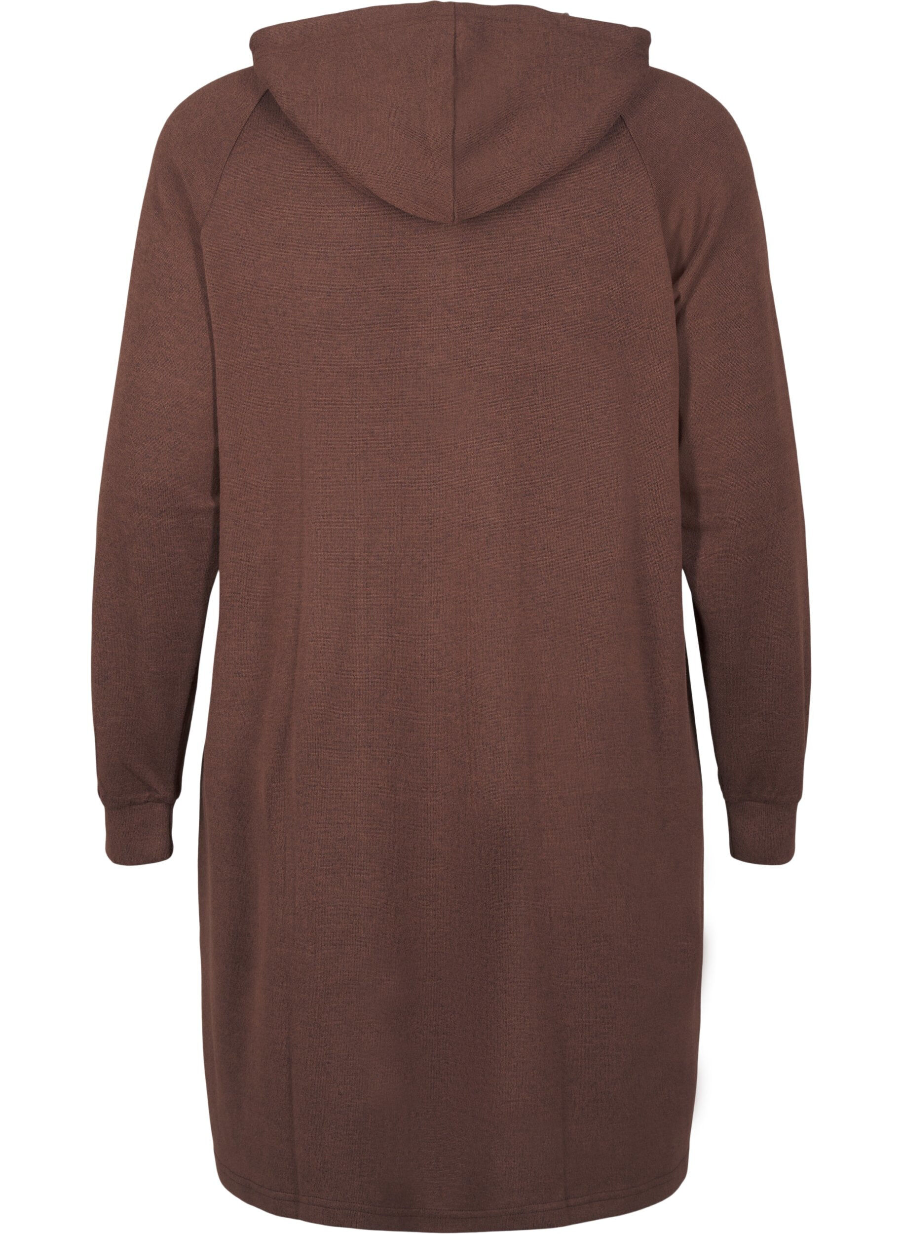 Zizzi Lang&aelig;rmet sweatkjole med h&aelig;tte, Chocolate M. M&eacute;l., Packshot image number 1