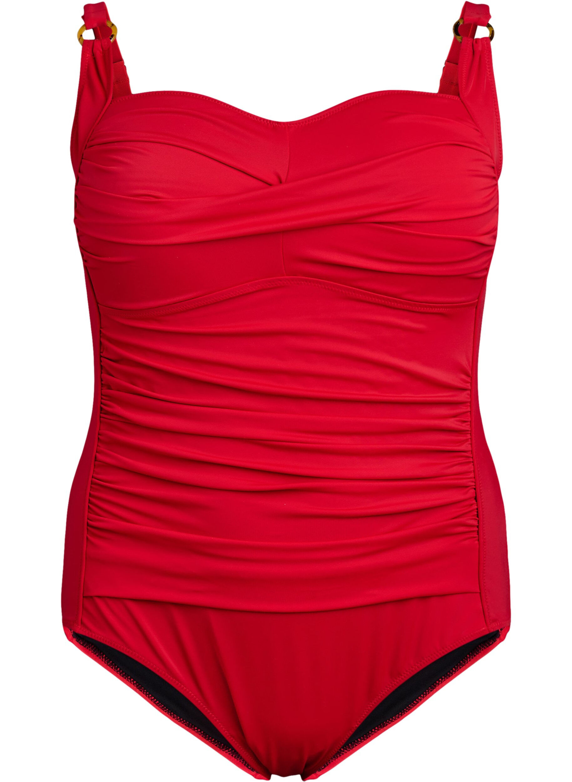 ZizziVatteret badedragt med draperinger, R&oslash;d, Packshot image number 0