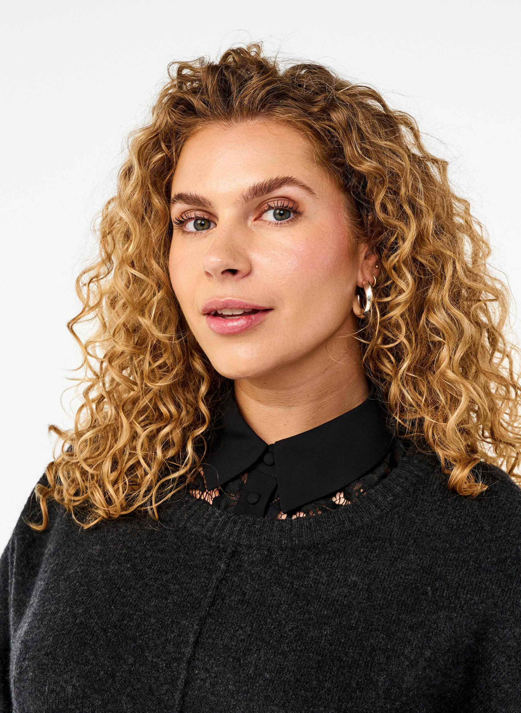 Zizzi L&oslash;s blonde skjortekrave, Black, Model image number 0