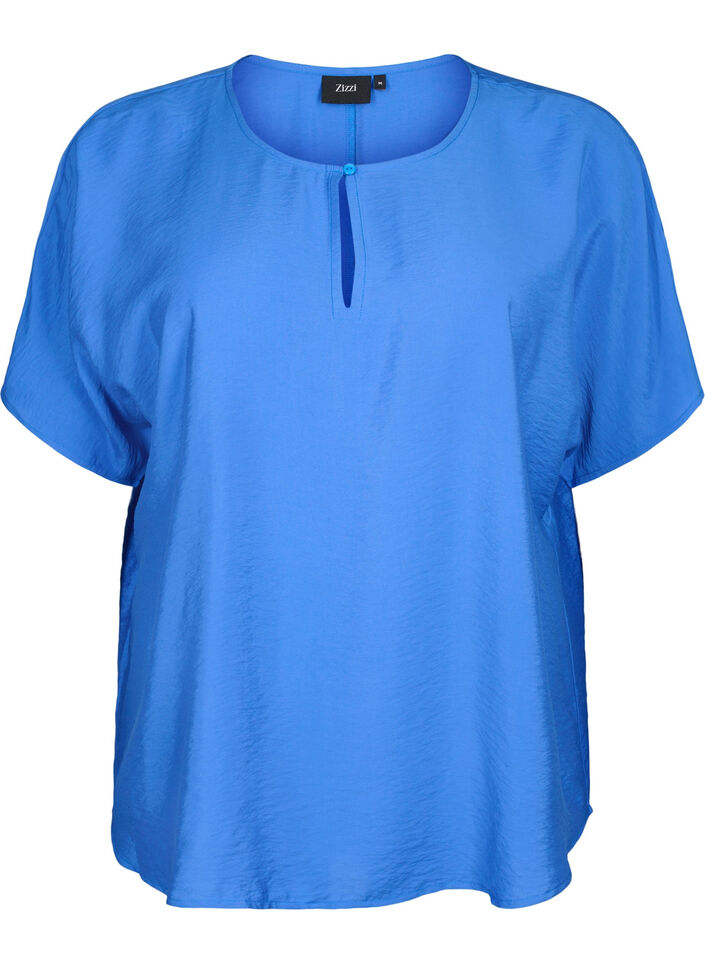 Kortærmet bluse i viskose, Monaco Blue, Packshot image number 0