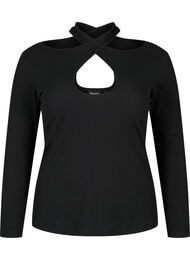 Cut out bluse med lange ærmer, Black