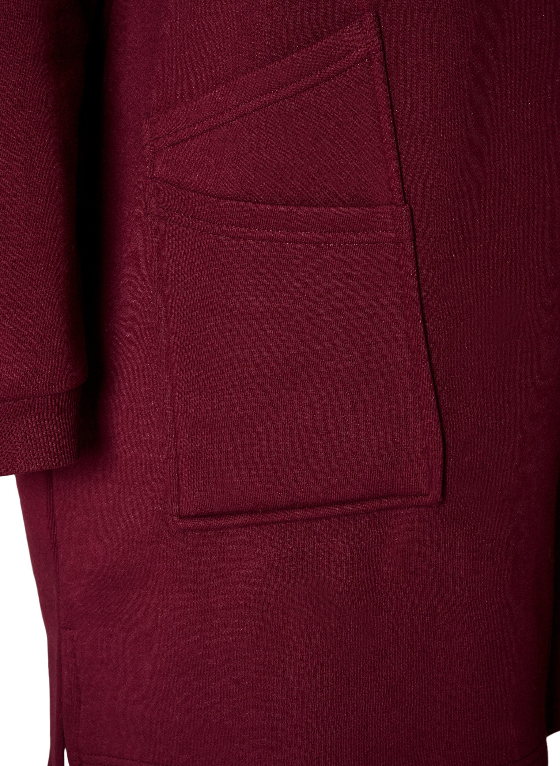 ZizziLang hoodie-cardigan med lynl&aring;s, R&oslash;d, Packshot image number 3