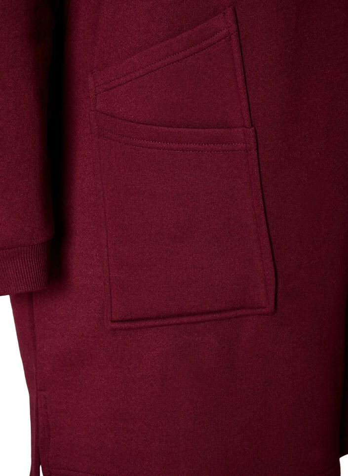 Lang hoodie-cardigan med lynl&aring;s, R&oslash;d, Packshot image number 3