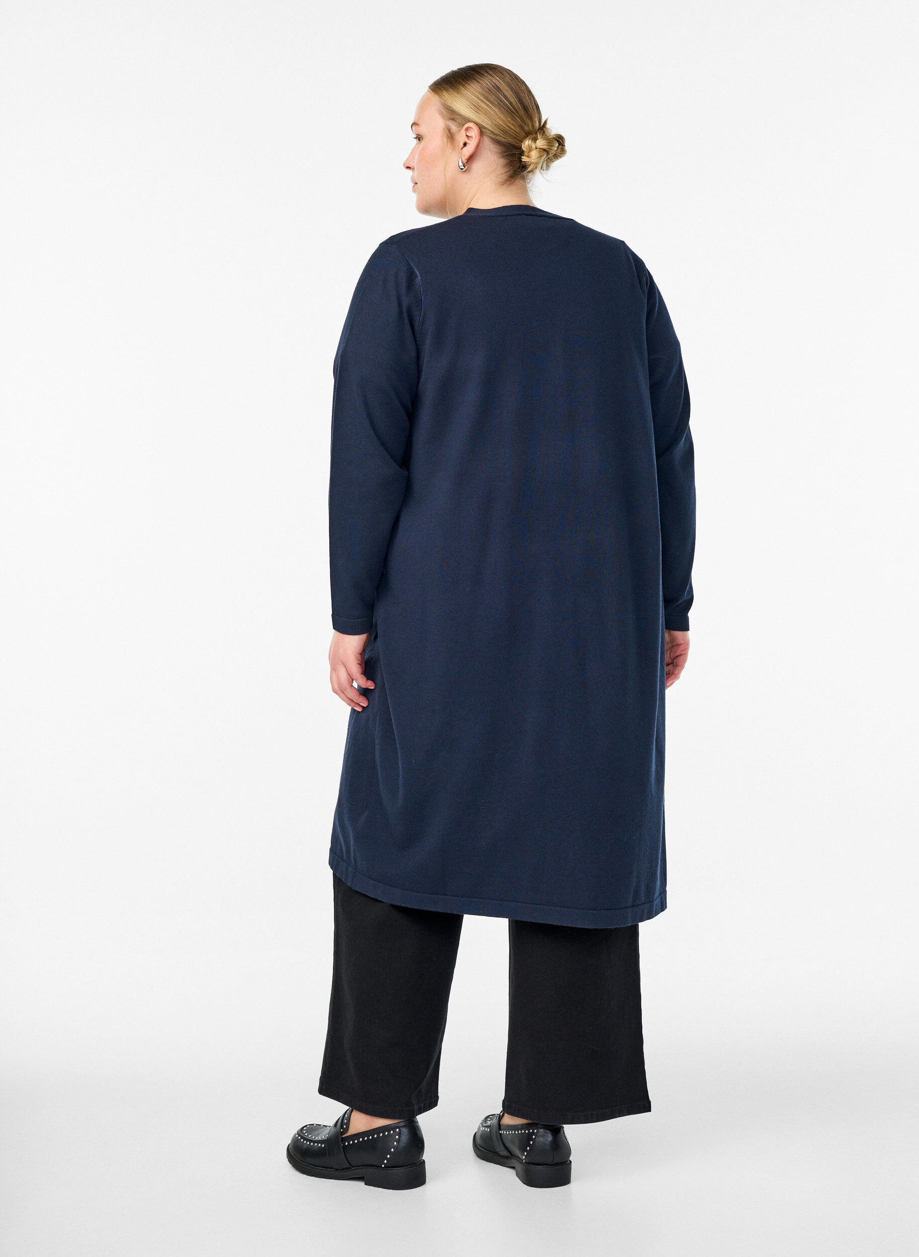 ZizziLang, &aring;ben cardigan med lommer, Bl&aring;, Model image number 1