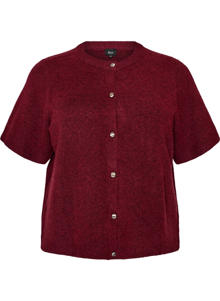 Strik cardigan med korte &aelig;rmer, R&oslash;d, Packshot image number 0