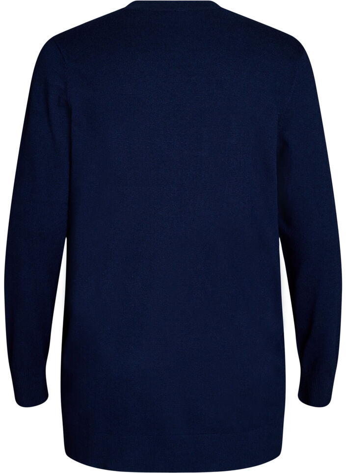 Lang strikcardigan med lommer og &aring;bent design, Bl&aring;, Packshot image number 1