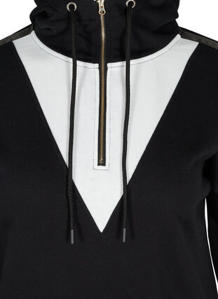 Sweatshirt med hætte og lynlås, Black White, Packshot image number 2
