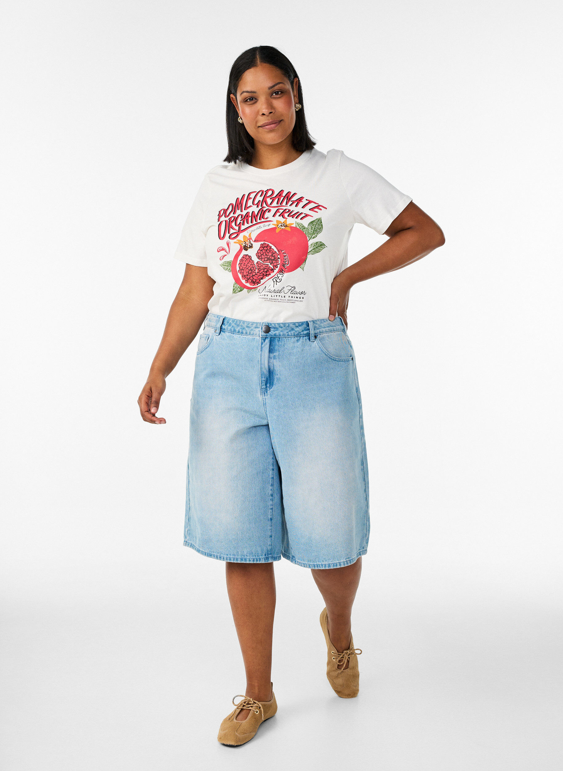 ZizziBomulds T-shirt med print, Hvid, Model image number 1