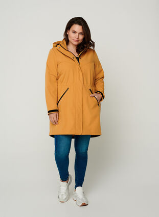 Lang softshell jakke med hætte, Spruce Yellow, Model image number 2