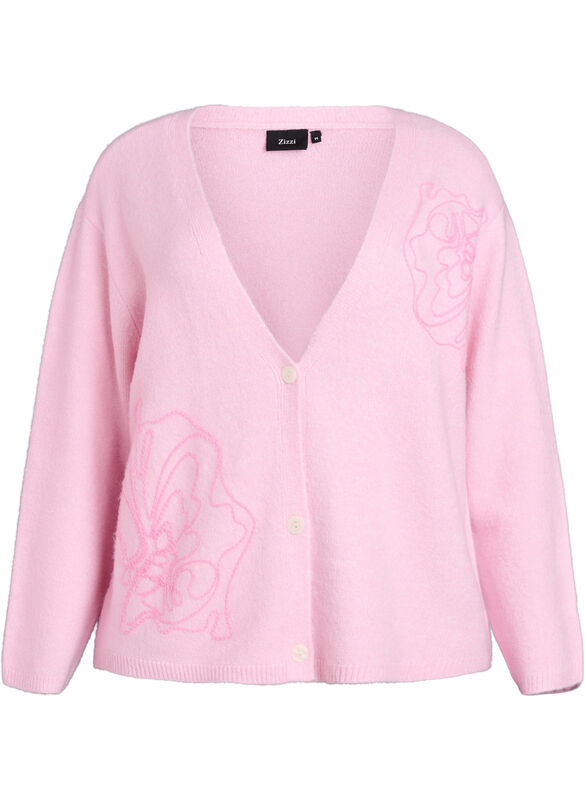 Cardigan Med V-Hals Og Broderede Blomster