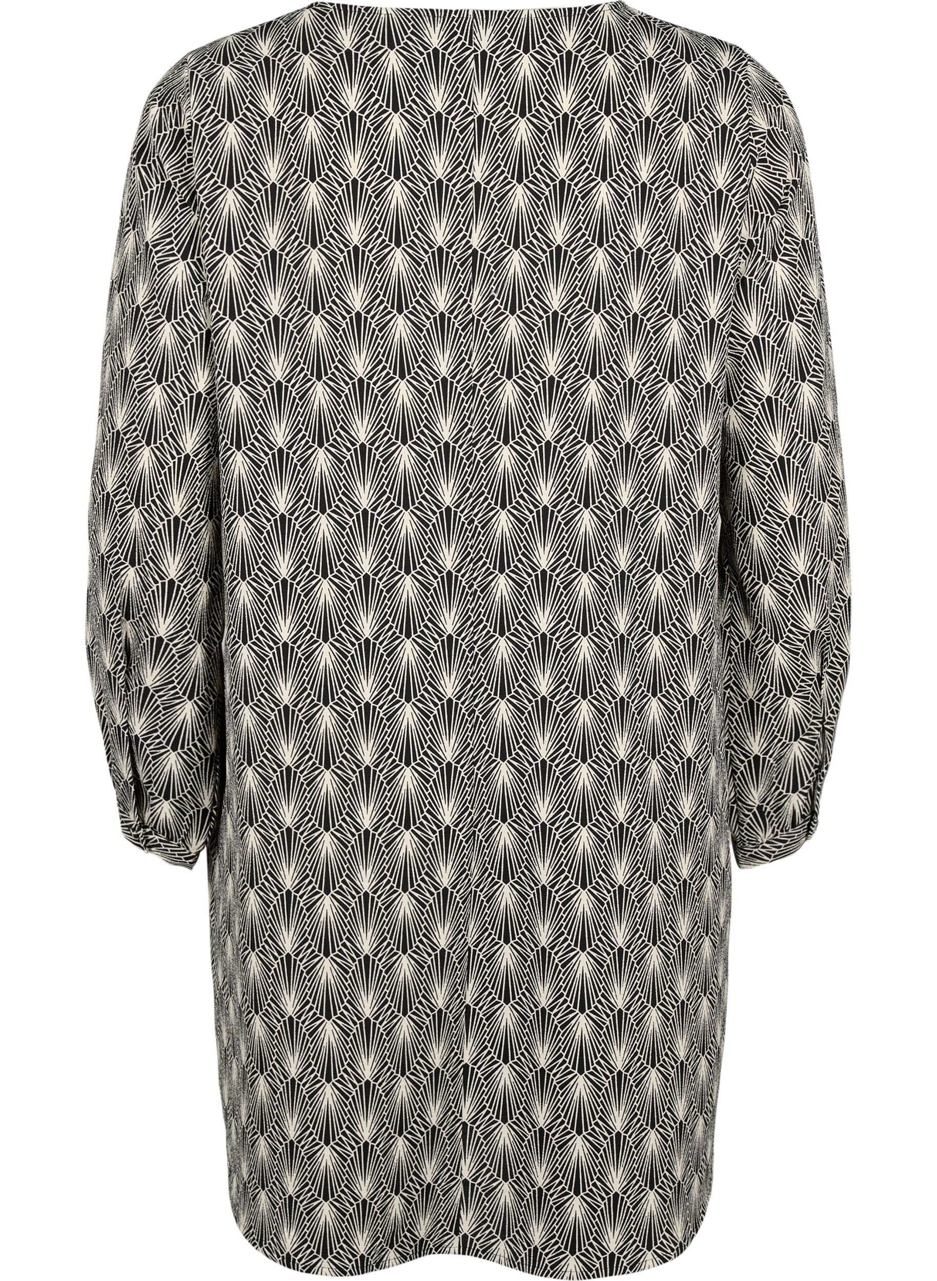 Zizzi V-hals kjole med print, Birch Graphic AOP, Packshot image number 1