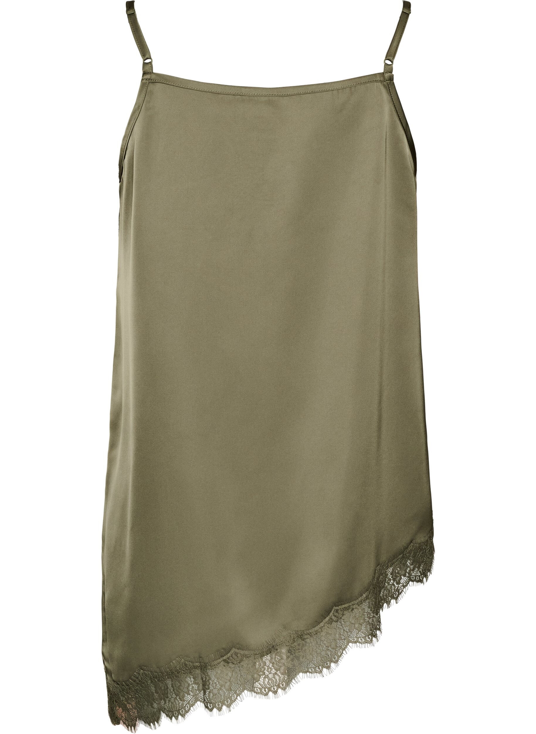 ZizziStroptop med blonder og asymmetrisk kant, Gr&oslash;n, Packshot image number 1
