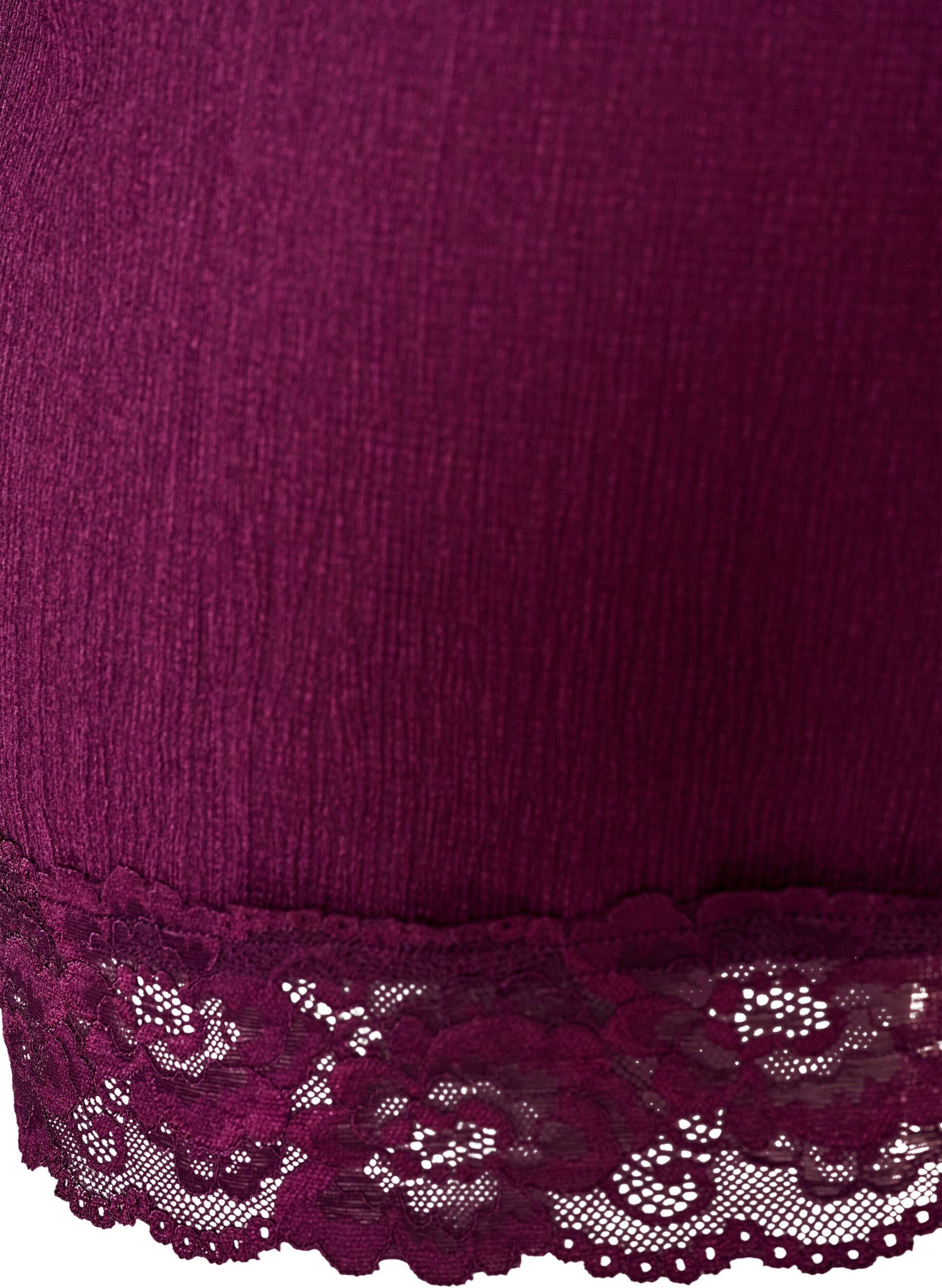 ZizziJerseybluse med asymmetrisk blondekant, Lilla, Packshot image number 3