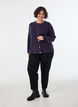 Cardigan i bl&oslash;d strik med guldfarvede knapper, Lilla, Model image number 1