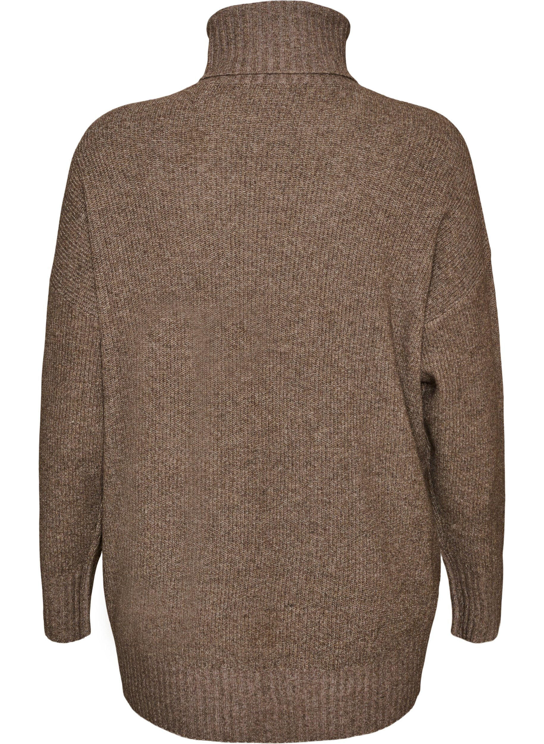 ZizziL&oslash;s strikbluse med rullekrave, Brun, Packshot image number 1
