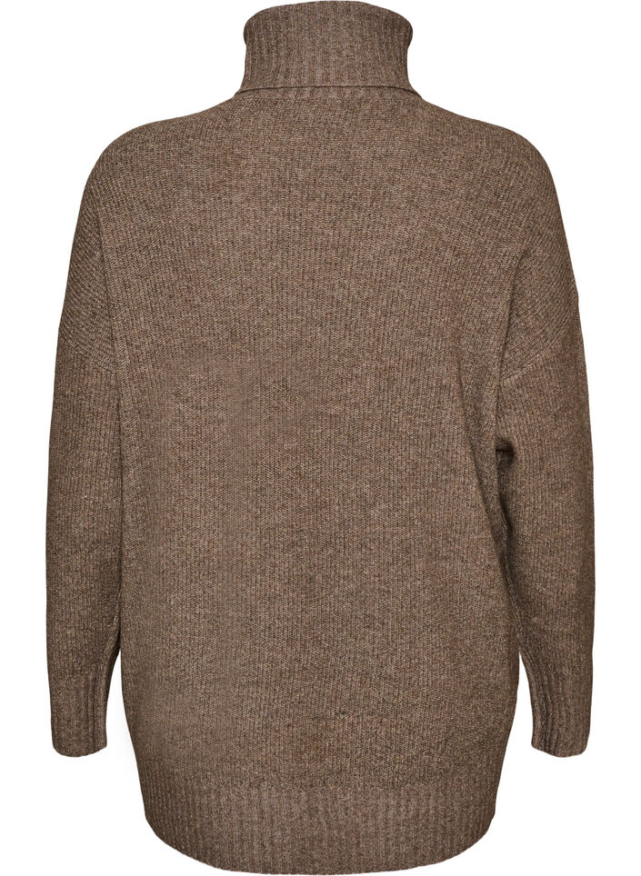 L&oslash;s strikbluse med rullekrave, Brun, Packshot image number 1