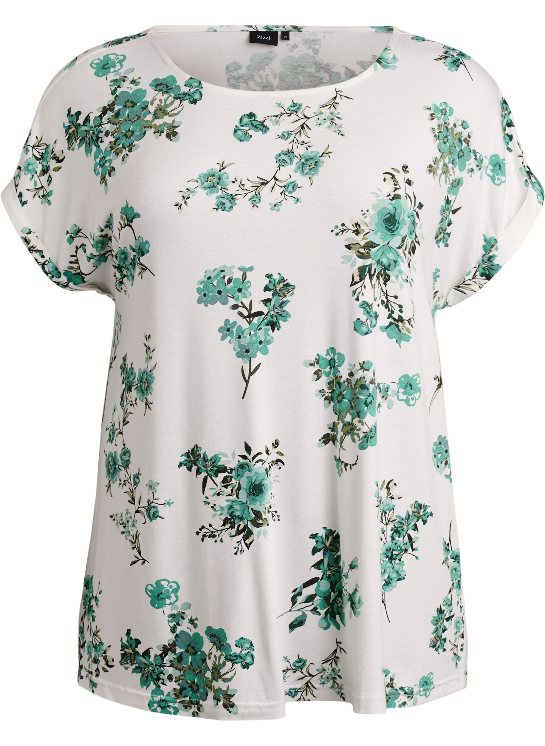 Zizzi T-shirt med blomsterprint, Hvid, Packshot image number 0