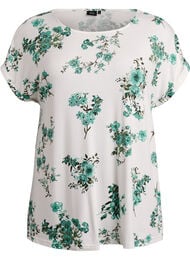 T-shirt med blomsterprint, Hvid