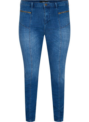 Dual core Amy jeans med høj talje, Blue denim, Packshot image number 0