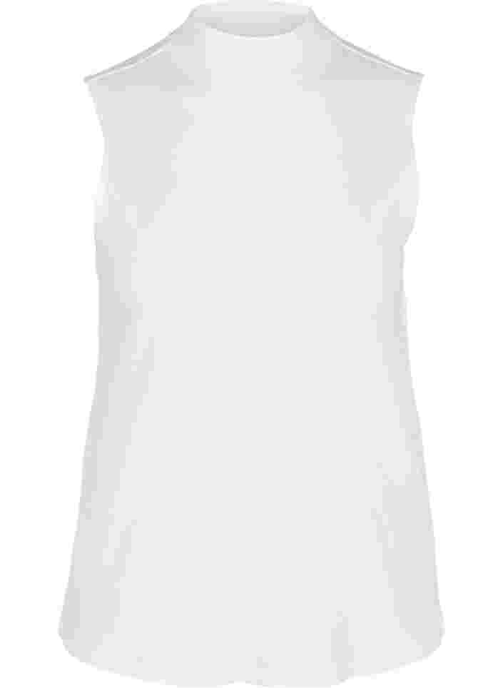 Højhalset bomulds top med ribstruktur, Bright White, Packshot image number 0