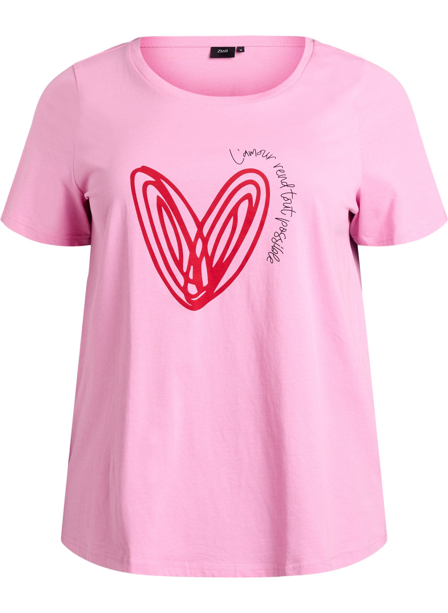 Zizzi Bomulds t-shirt med motiv, Begonia P. w. Heart, Packshot image number 0