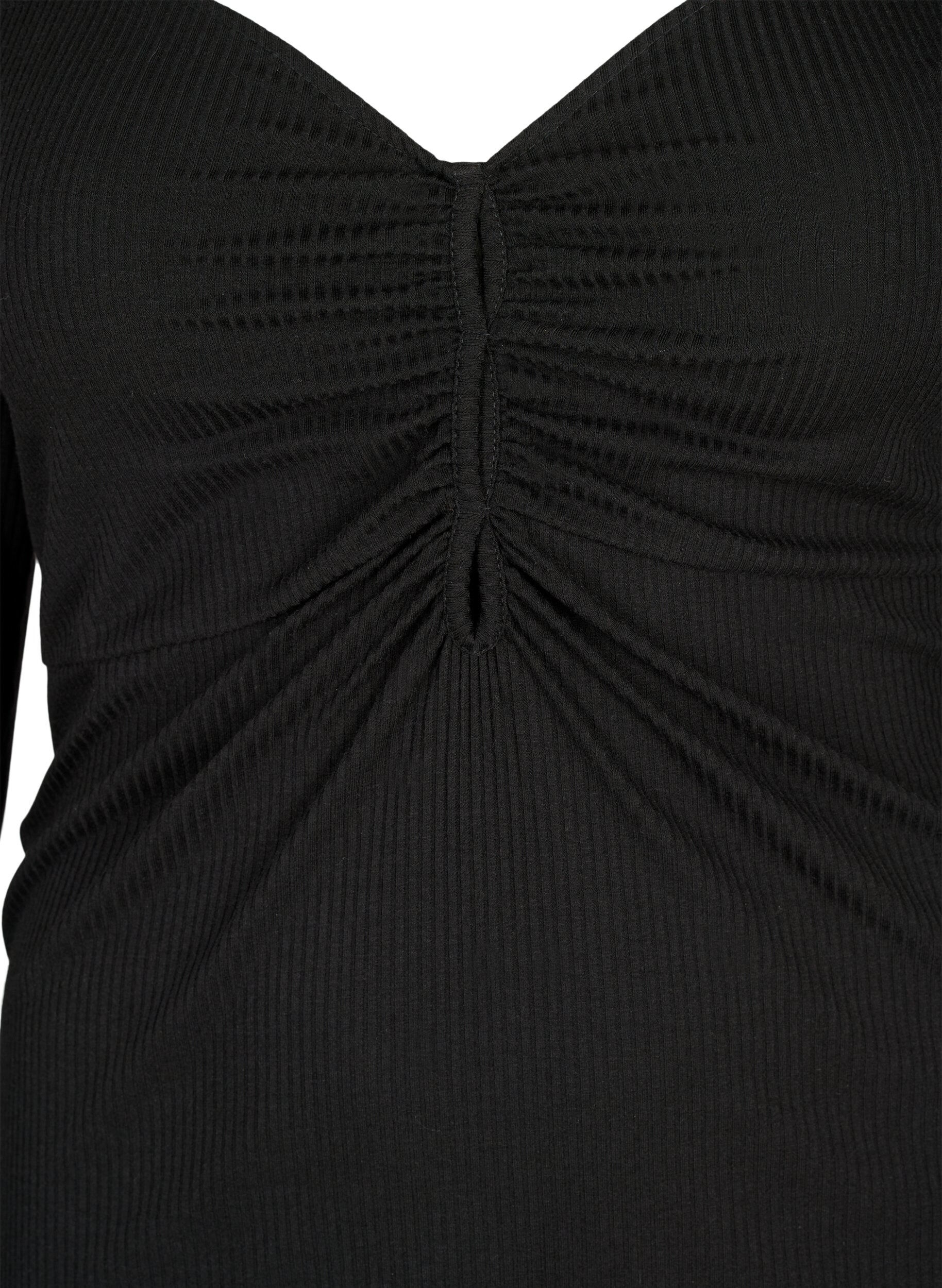 Zizzi Ribbet bluse med huldetalje, Black, Packshot image number 2