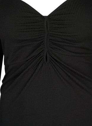 Ribbet bluse med huldetalje, Black, Packshot image number 2